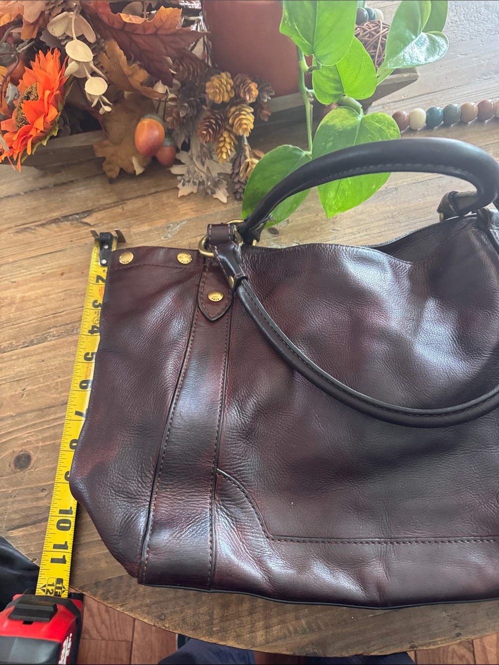 Frye Leather Shoulder Tote in Deep Burgundy and Black Handles